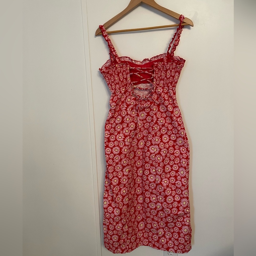 Free People Lucinda Tomato Daisy Midi Dress Lace Up Back Size M Spaghetti Straps - Picture 9 of 13